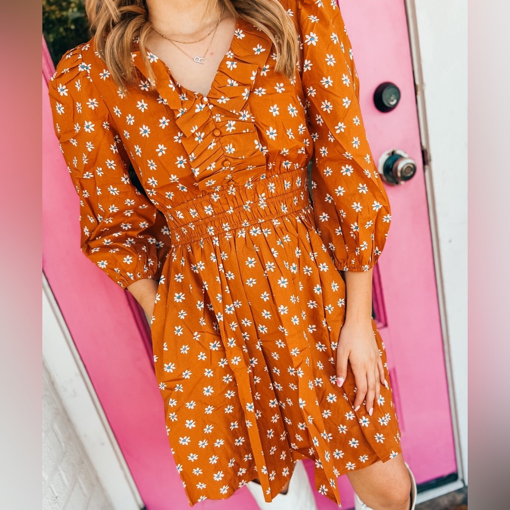 Entro | Rust Floral Long Sleeve Dress